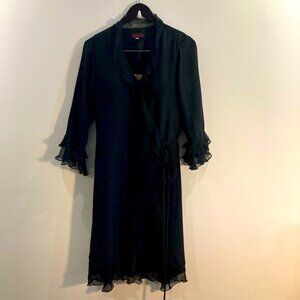 STRAWBERRY JILL Sz M 100% Silk Wrap Dress with Ruffles  3/4 Sleeves